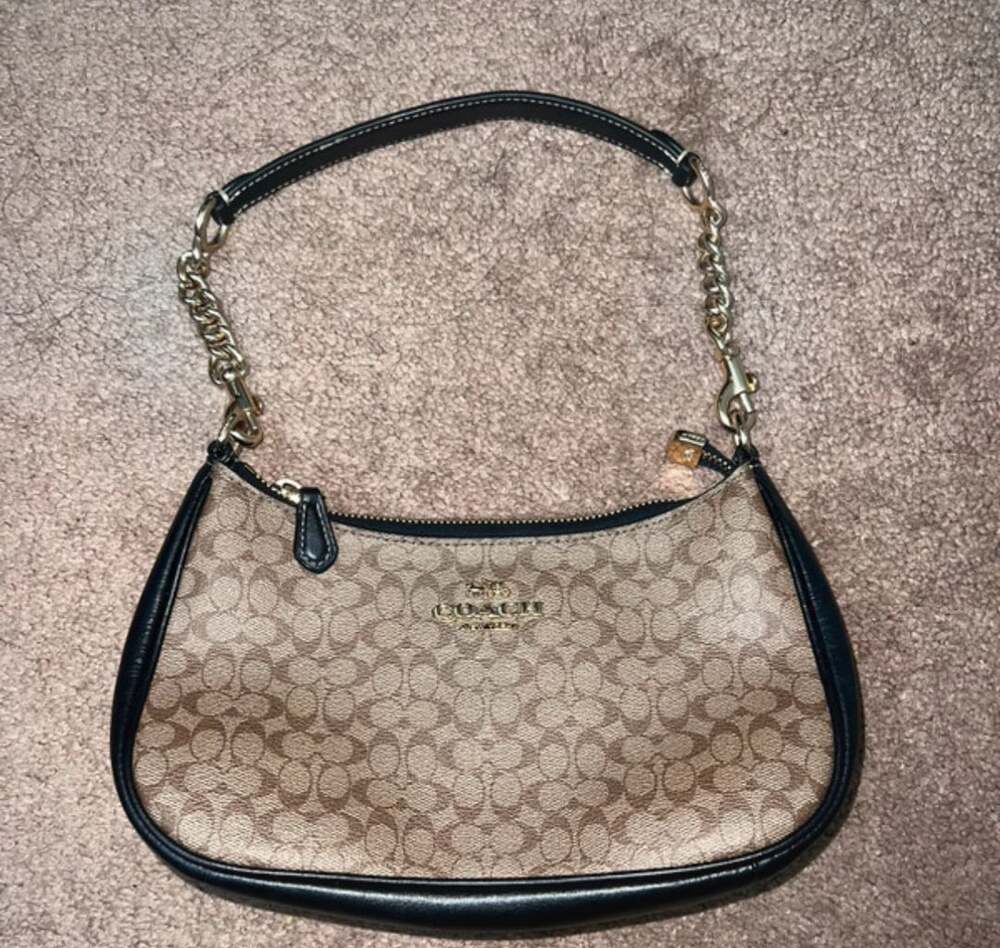 Coach Teri Shoulder Bag In Signature Canvas Khaki Black